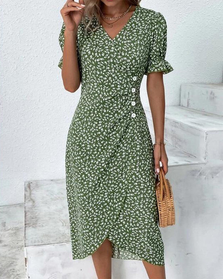 Josiane | Robe Cache-Cœur Élégante à Imprimé Floral et Col en V