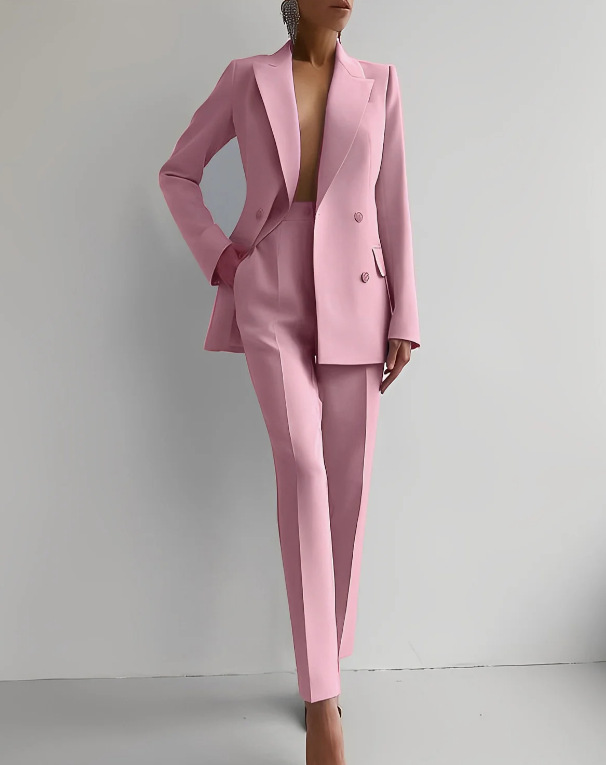 Valerie | Ensemble Tailleur Rouge à Double Boutonnage